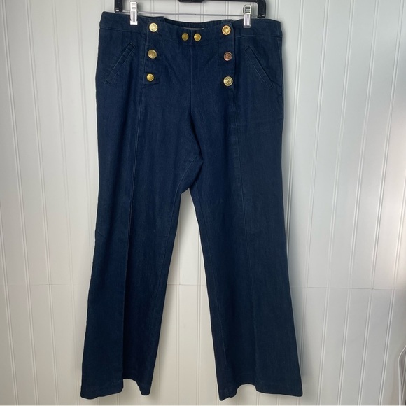 Kenar Pants - Kenar Nautical Wide Straight leg Dark Wash Sz 10 Front Button‎ Placket Closure